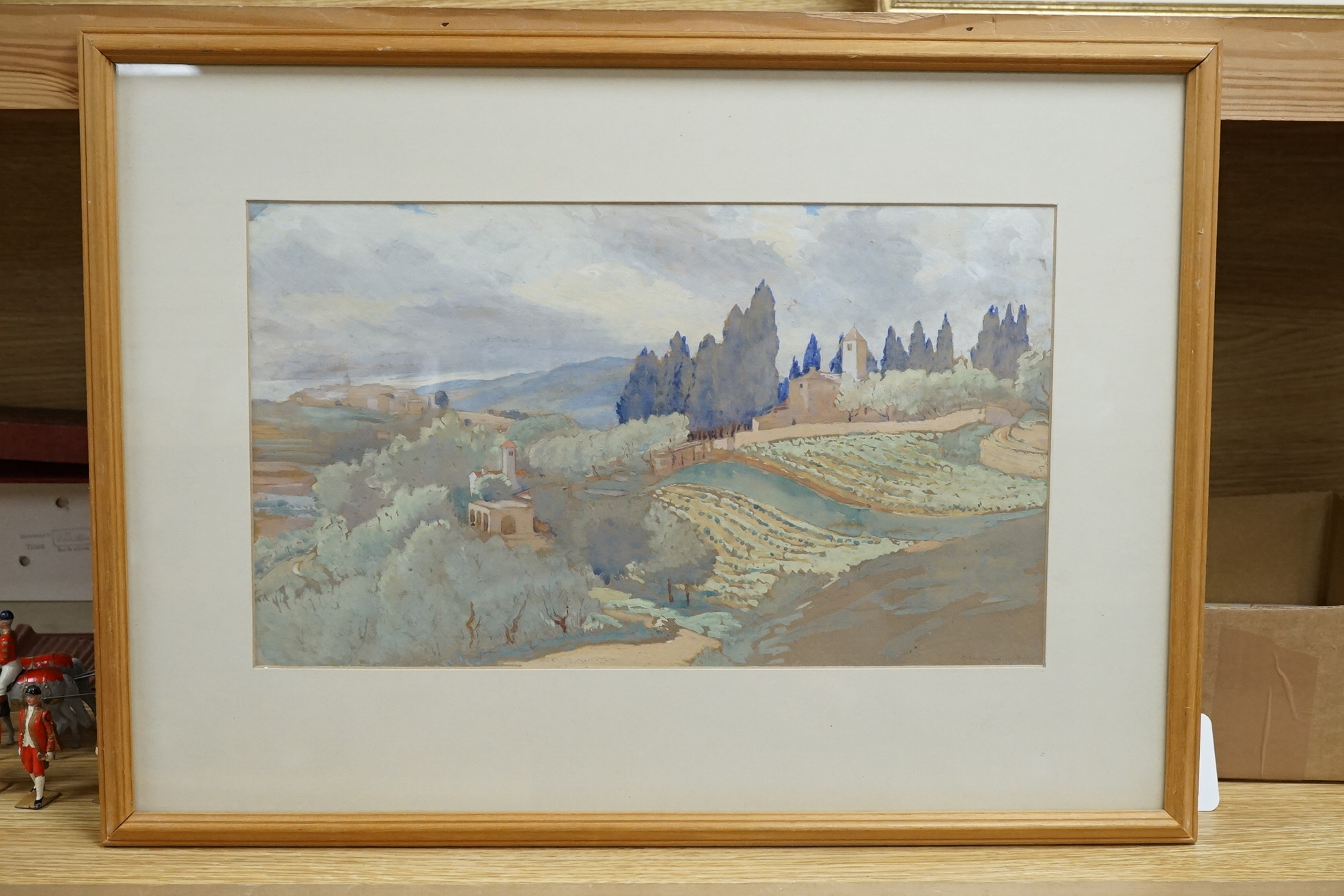 Gerard Chowne (1875-1917), gouache, Continental vineyards, signed and dated 1911, 20 x 34cm. Condition - good